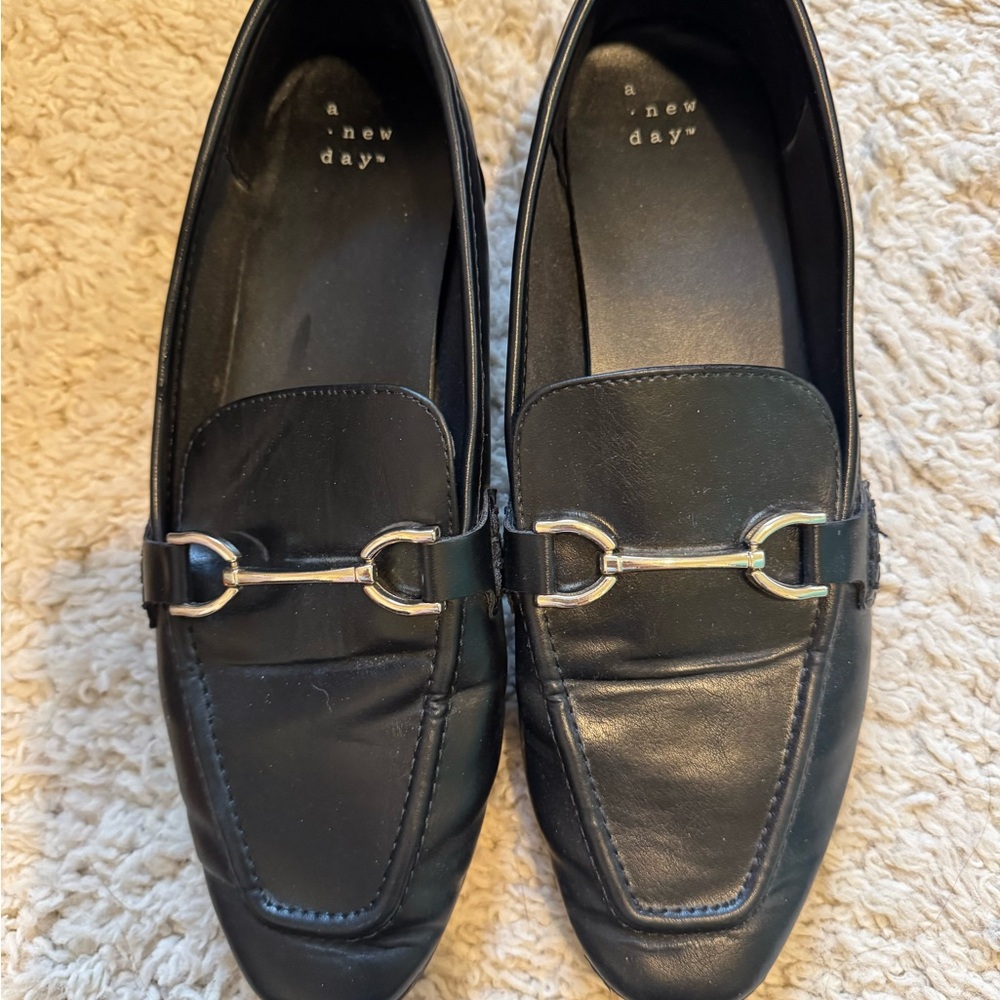 A New Day Black Loafers with Silver Buckle